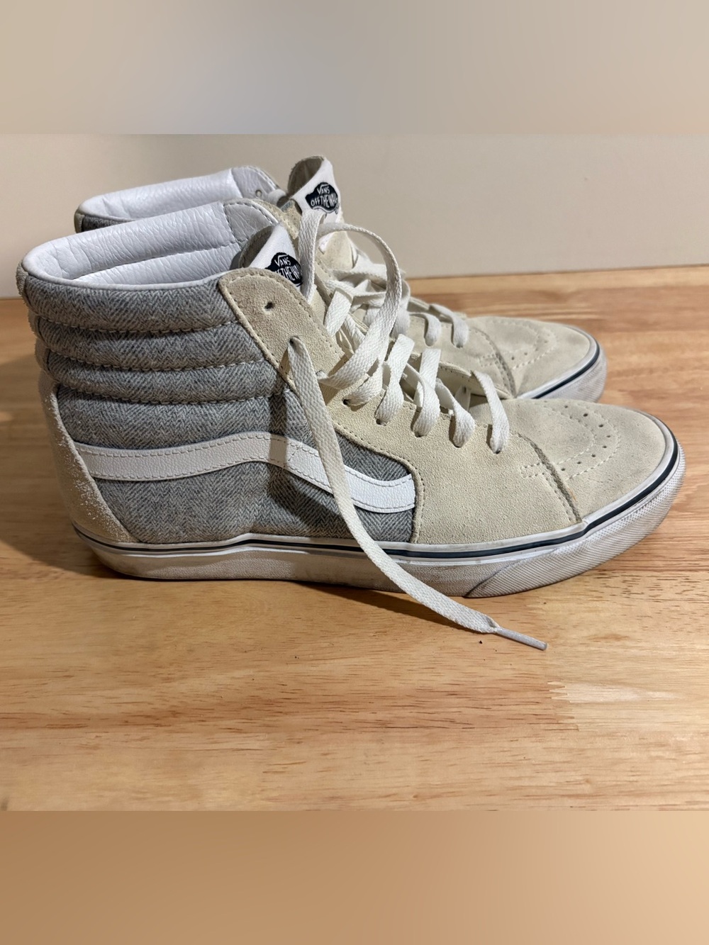 Vans High-Top Quilted and Suede Sneakers in Cream, Gray and White